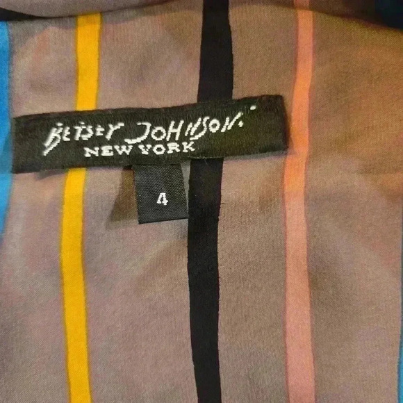 VTG Betsy Johnson Silk Floral Striped Ruffle Black Label Dress Size 4 - Picture 11 of 16